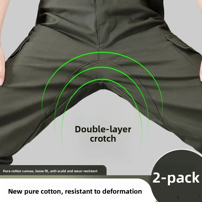 남성용 작업복 면바지 루즈핏 롱 팬츠 내마모성 캐주얼 용접 보호 바지 스트레이트 레그 작업복