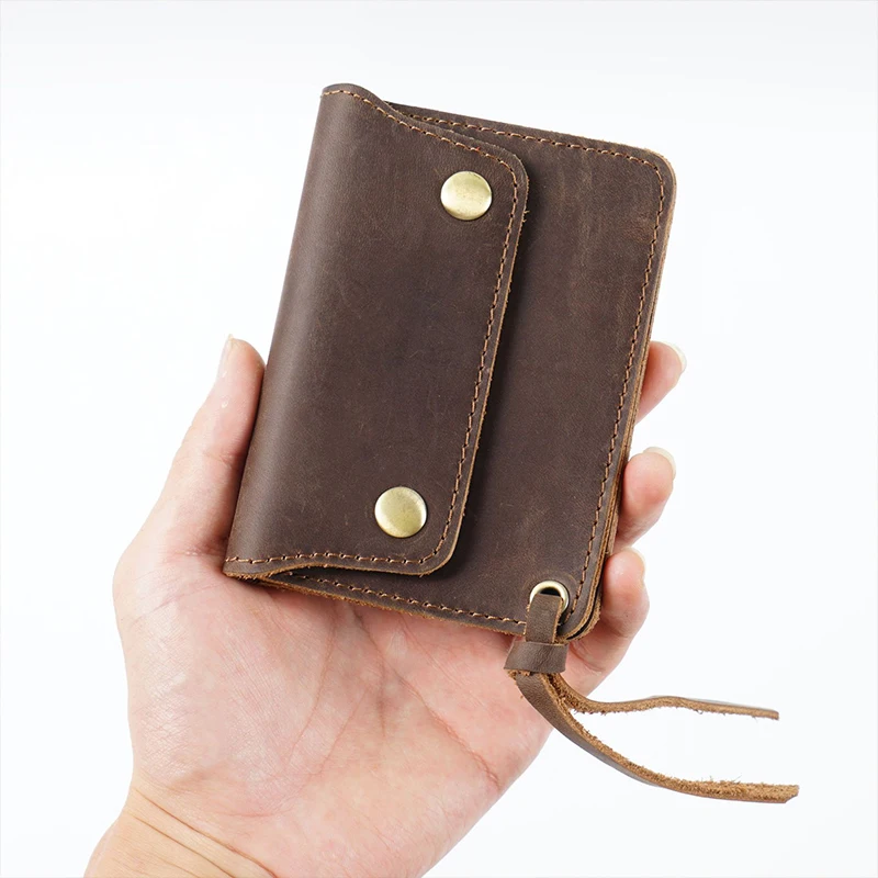 

100% Genuine Leather Wallet Vintage Handmade Short Wallet Unisex Card Holder with Zipper Coin Pocket Small Purse Bag for Men