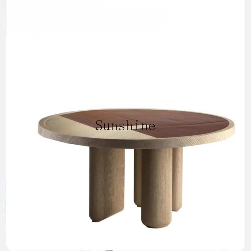 

Nordic wabi-sandy wind solid wood creative round dining table simple modern restaurant home negotiation table