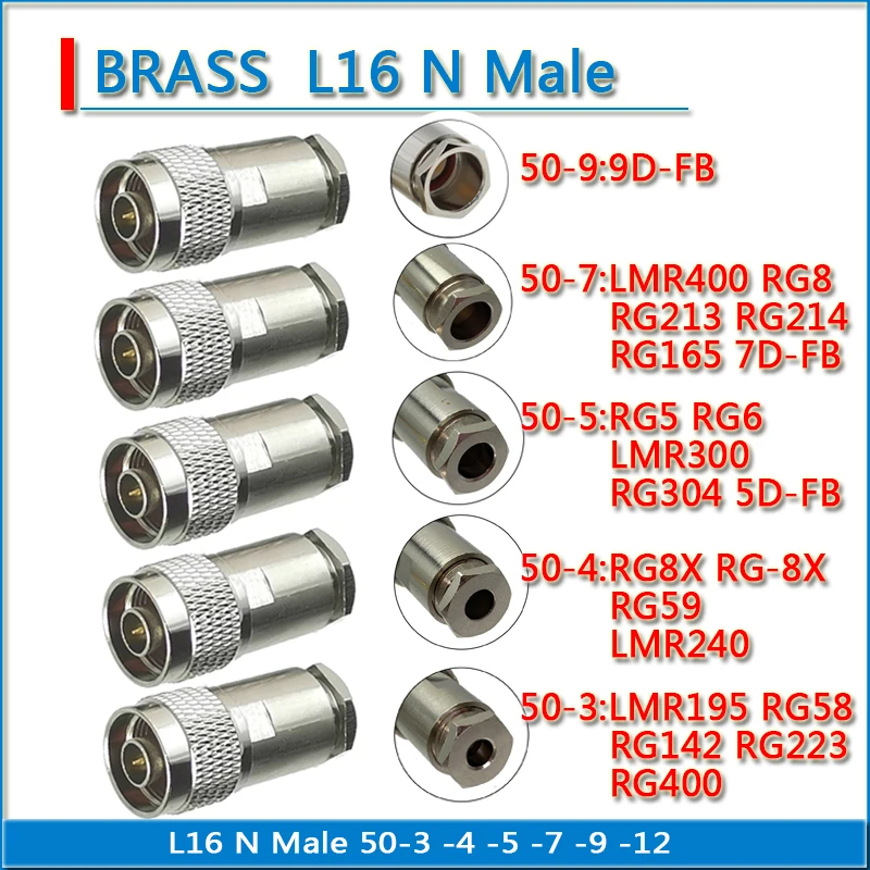 L16 N Zacisk męski do lutowania RG58 RG142 RG223 RG8X RG-8X RG59 LMR195 RG5 RG6 LMR300 RG304 LMR400 RG8 RG213 RG214 50-9 -3 -4 -5 -7 -12