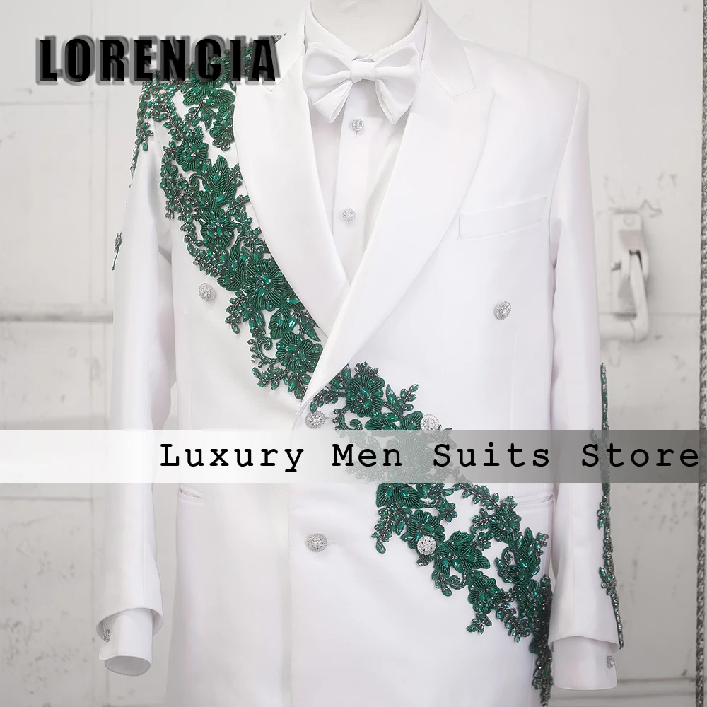 

Luxury Rhinestone Suits for Male 2 Pcs Applique Glitter Evening Party Outfit Tuxedos Set Customized Blazer Pants costumes homme