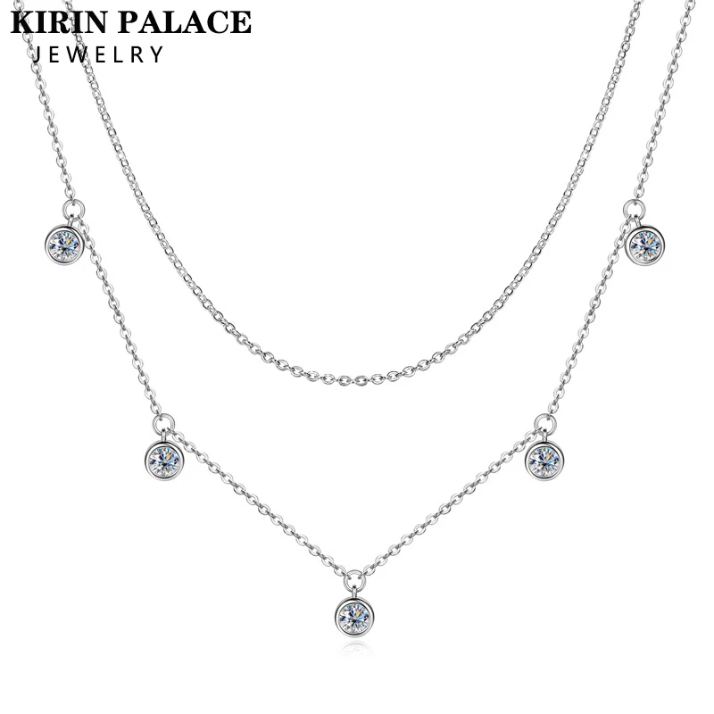 4mm Moissanite Necklace 925 Sterling Silver Double Layer Clavicle Chain Necklaces for Women Ladies Fashion Jewelry Gift