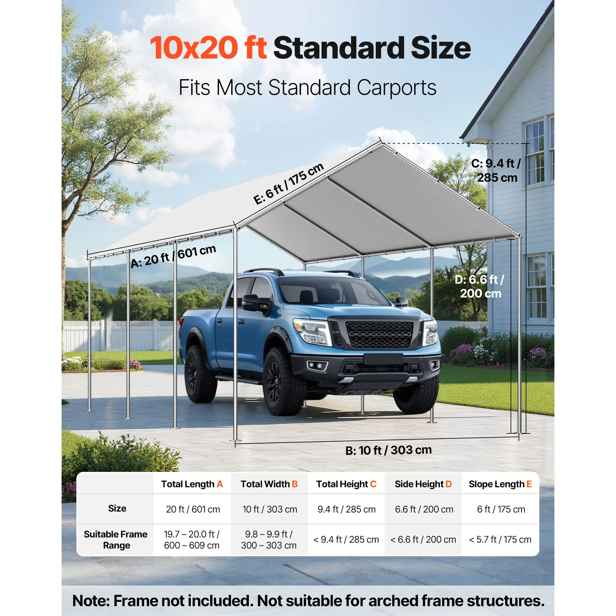 Carport Replacement Canopy, 10 x 20 ft Potable Garage Tent Top Tarp, UV-Resistant & Waterproof Car Shelter Tarp, Heavy Duty Car Port Cover with Ball Buggees, Grey, Frame Not Included