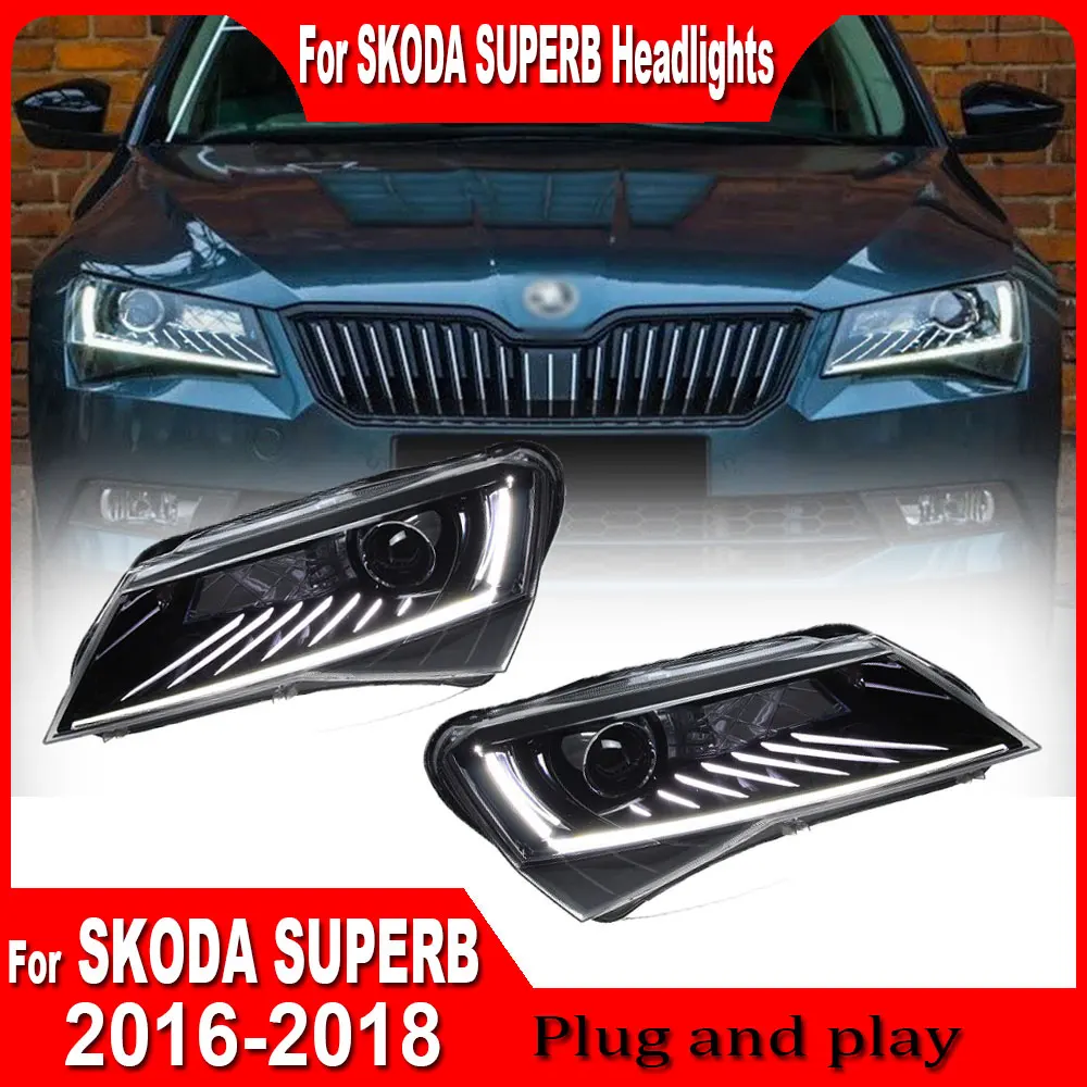 

1 Pair For Car skoda Superb Headlights 2016 2017 2018 DRL Day Running Light LED Bi Xenon Bulb Fog Lights Car Accessory Head Lamp