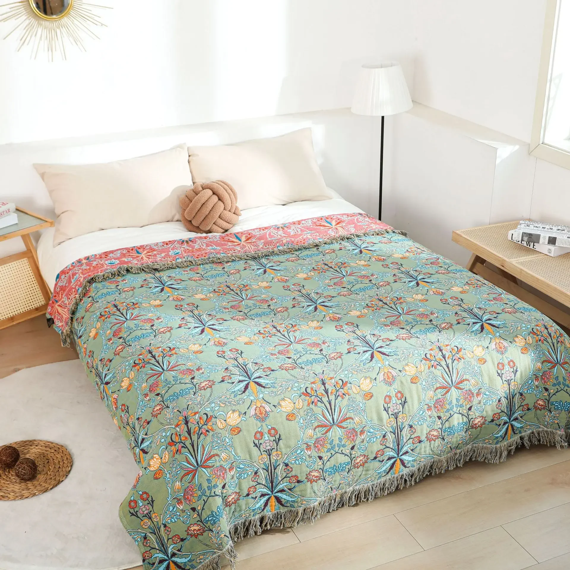 New Pure Cotton Bed Blanket Double-sided Sofa Cover Soft Breathable Nap Blanket and Bedspread Tassel Bed Cover Luxury Bed Sheet