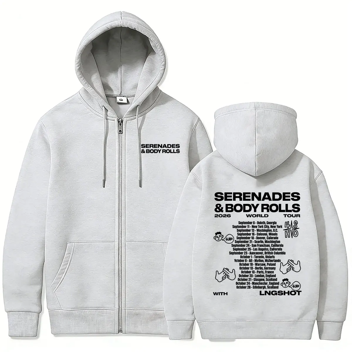 Koreanische Band Jay Park Lngshot Serenades & Body Rolls 2026 World Tour Zipper Hoodie für Männer und Frauen Kpop Mode Vintage Zip-Up Hoodies – Detail 6