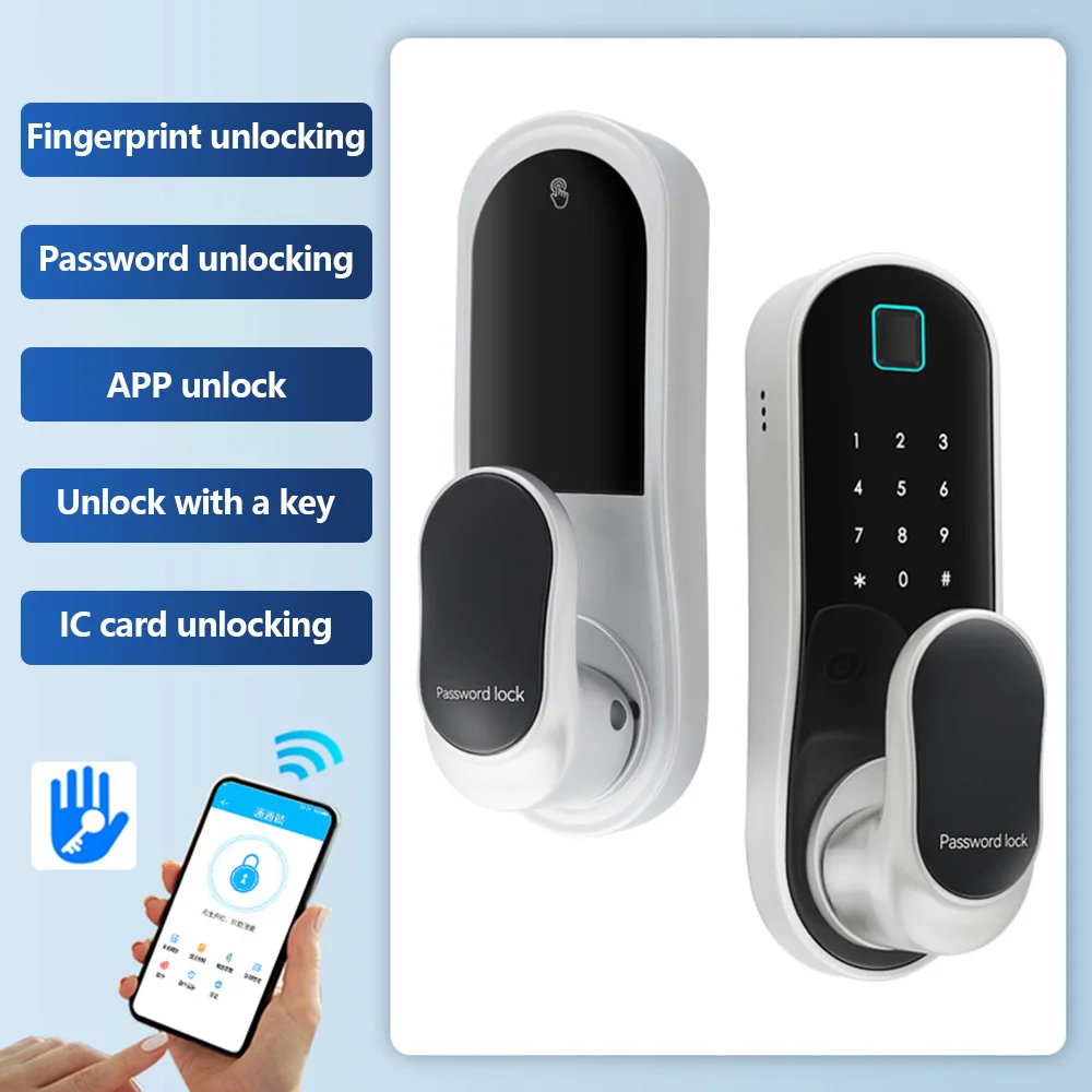 Smart Door Lock Keyless Entry Door Lock Handle with 2 Cards and 2 Keys Biometric Door Lock App Remote WiFi for 30-60mm Door