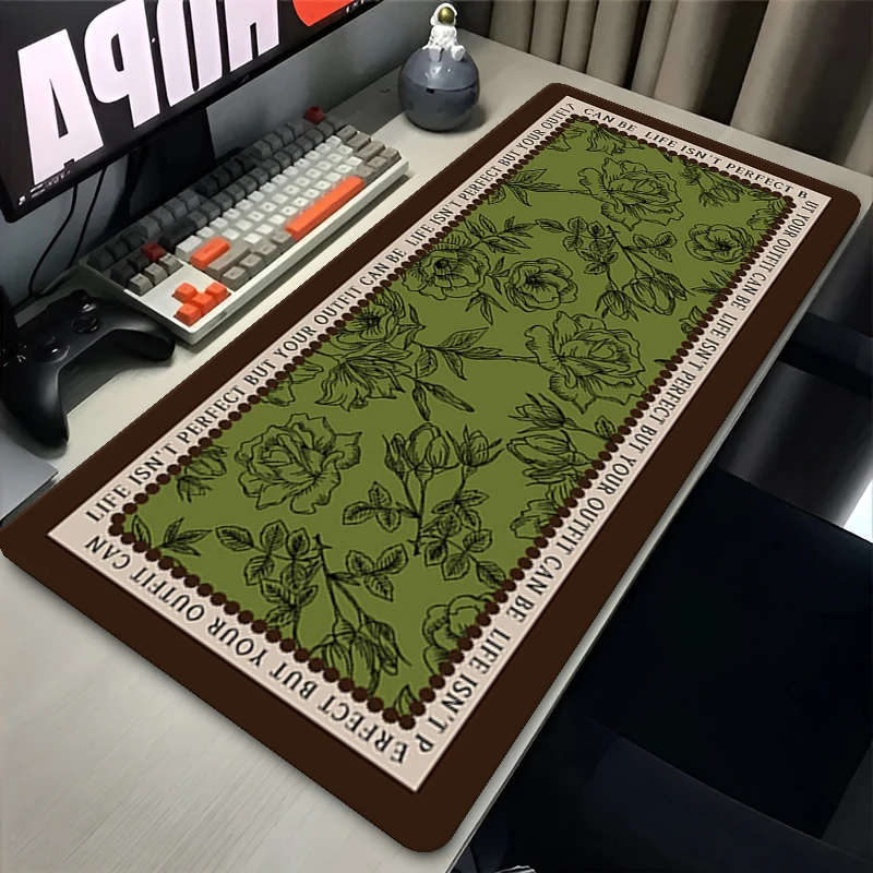 Green Retro Art Mouse Pad Extra-Large Size Computer Desk Mat Office and Home Keyboard Pad Light Luxury Heat-Resistant Tablecloth