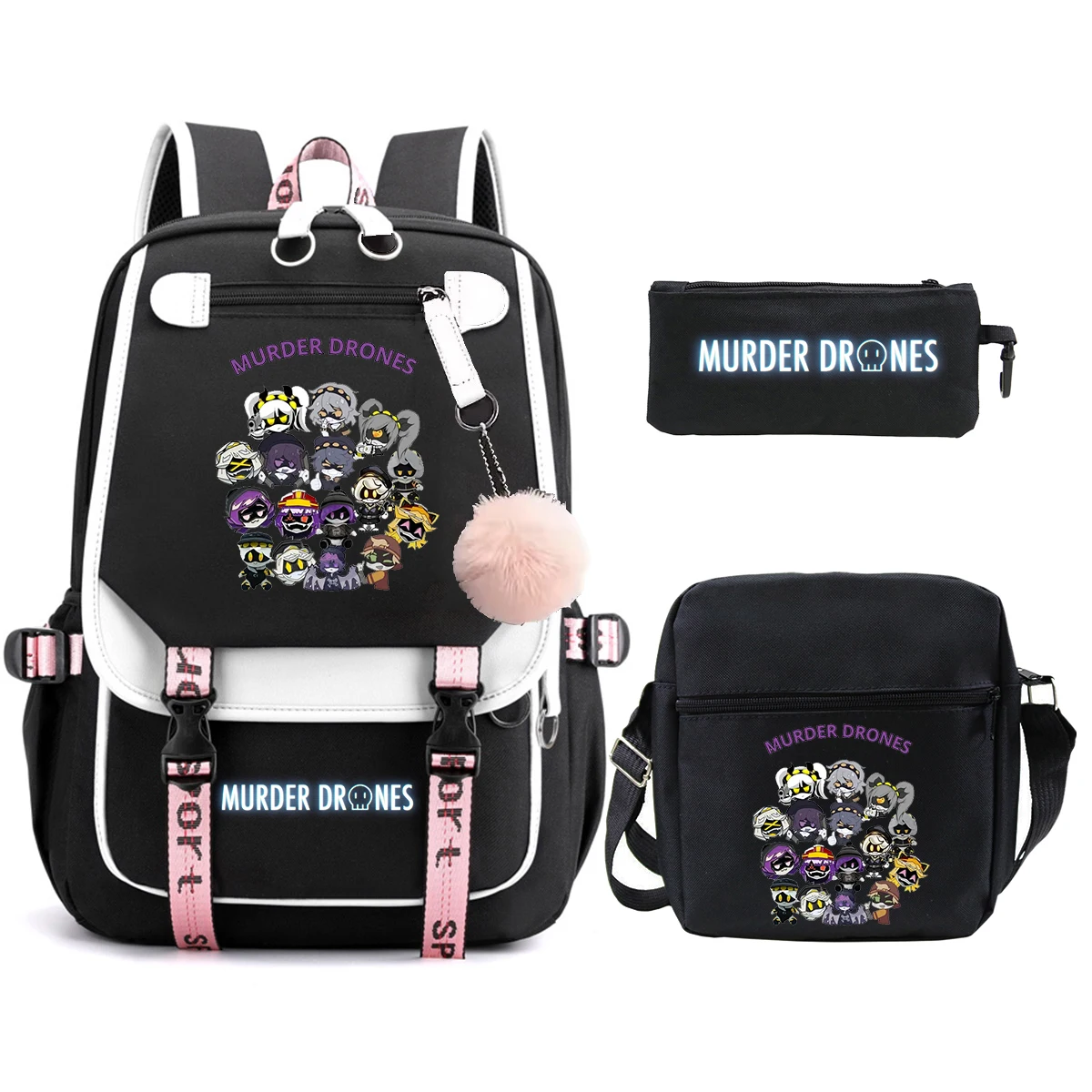 3pcs Set Murder Drones Printed Backpacks Student Canvas Schoolbag Fashion Travel Rucksack High Quality College Students Bagpack