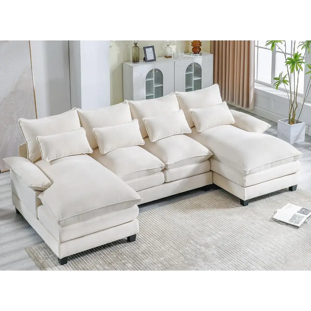 

Диван-облако 110,2 дюйма, секционный диван Comy для гостиной, 4-местный диван из шенилла с двойным шезлонгом