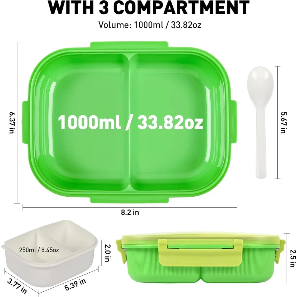 Bento Boxes with Removable Compartments for Adults & Kids,1000ml Lunch Box with Spoon & Water Cup,BPA-Free,Microwave & Dishwashe