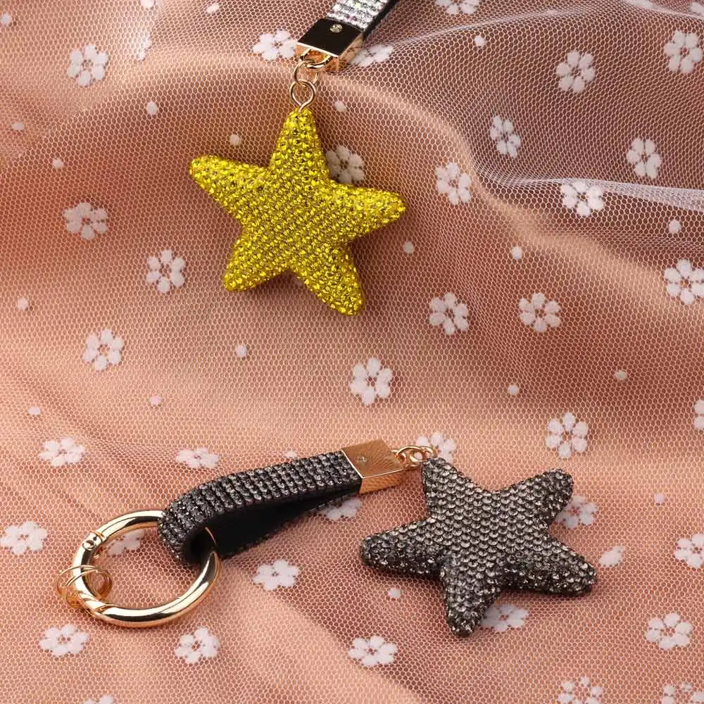 Crystal Rhineston Keychain Five-pointed Star Heart Smiling Face Jewelry Ornament For Women Friend Keychains Special Gifts