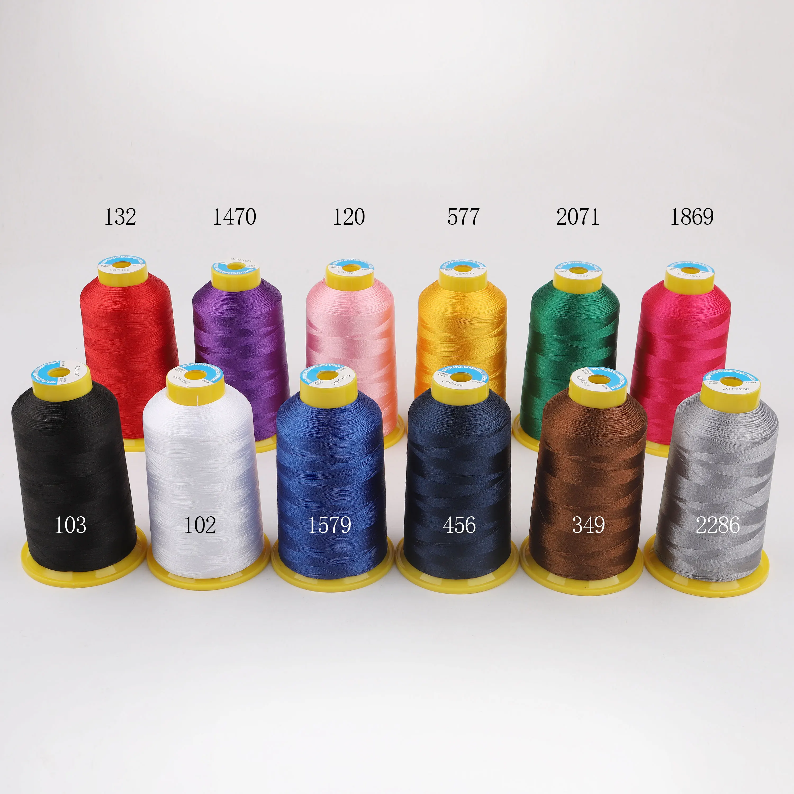 12 Colors Set Polyester Embroidery Thread 40WT 4000 Meters Cone Brother Babylock Janome Singer Pfaff Husqvarna Bernina Machine