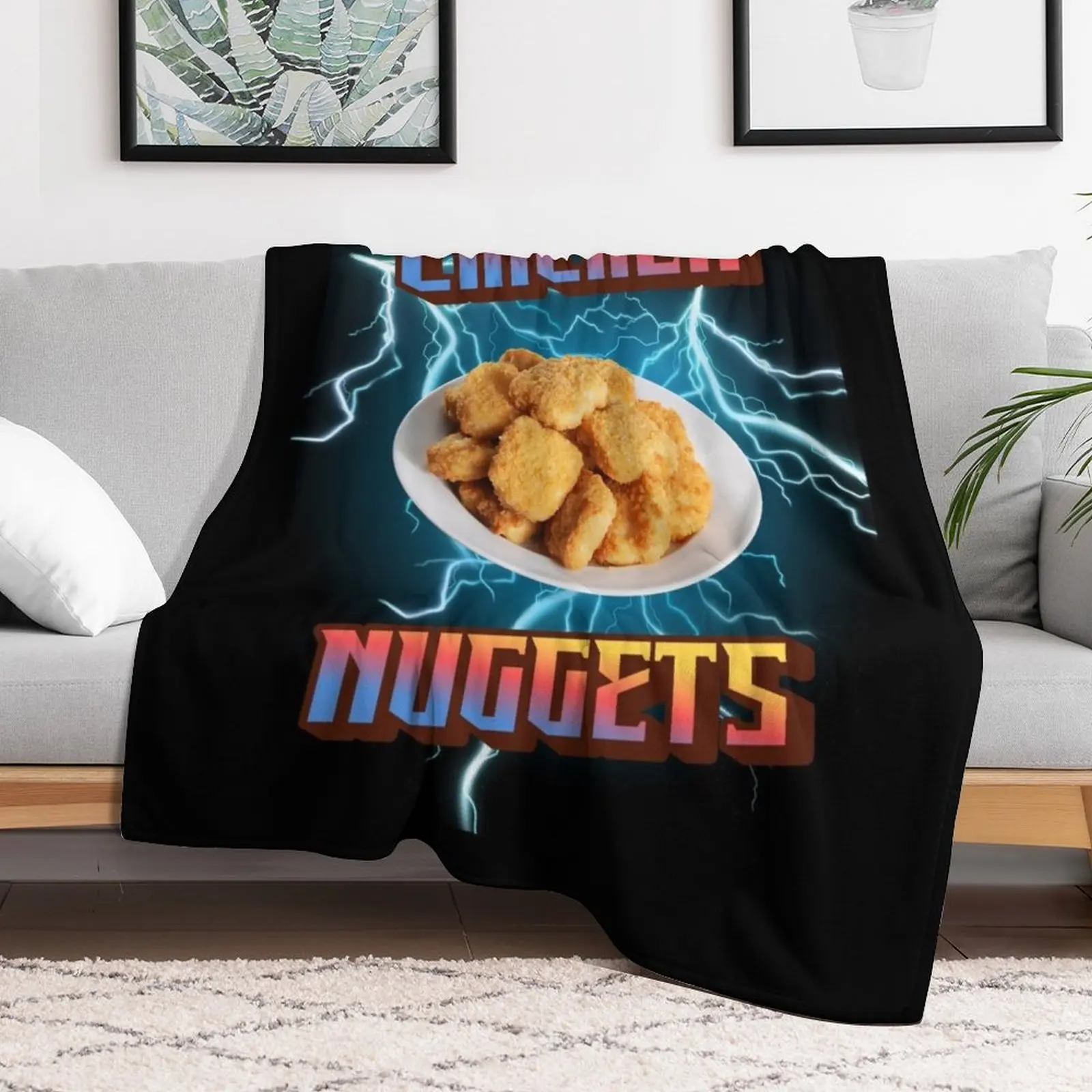 Chicken Nuggets,Funny Heavy Metal, Rap Bootleg Style Retro Chicken Nuggets, Chicken Nuggets Bootleg Throw Blanket Beach Blankets