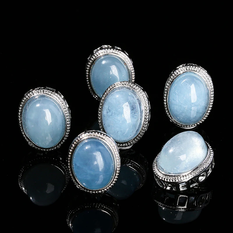 1 Pc Natural Aquamarine Stone Oval Cabochon Inlaid Magic Box Bead With Hole Pendant For Jewerly Making Diy Necklace Bracelet