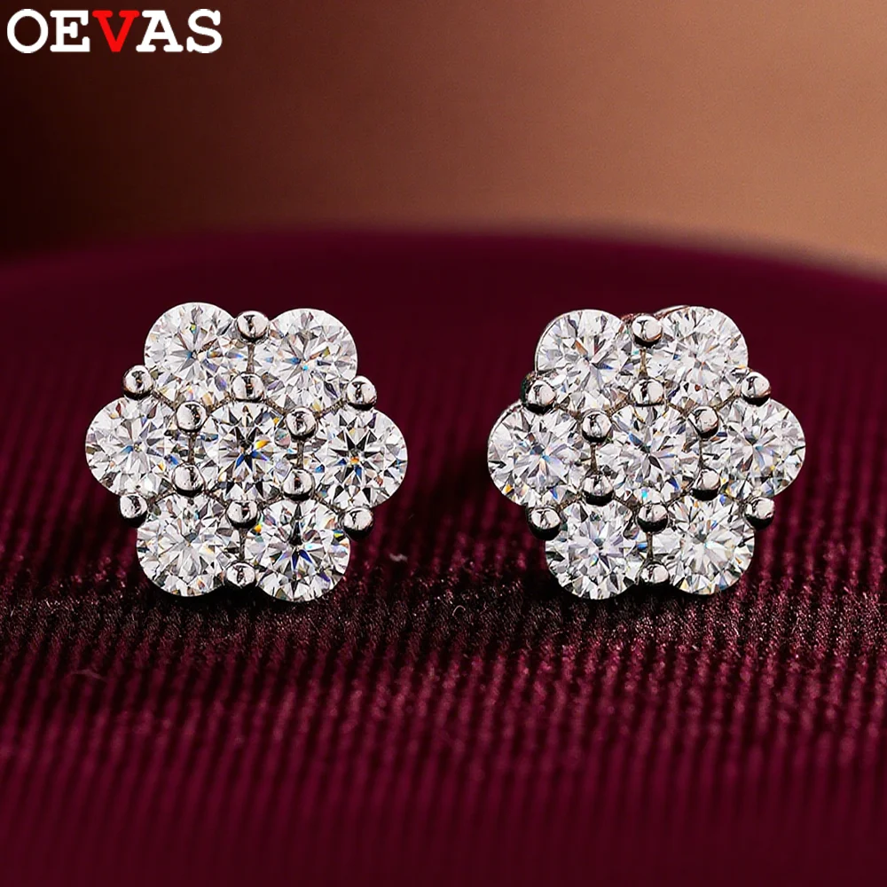 

Женские серьги-гвоздики OEVAS 2,5/3 мм D цвета с муассанитом и цветком S925, серебряные сверкающие серьги с бриллиантами в лаборатории, свадебные ювелирные украшения