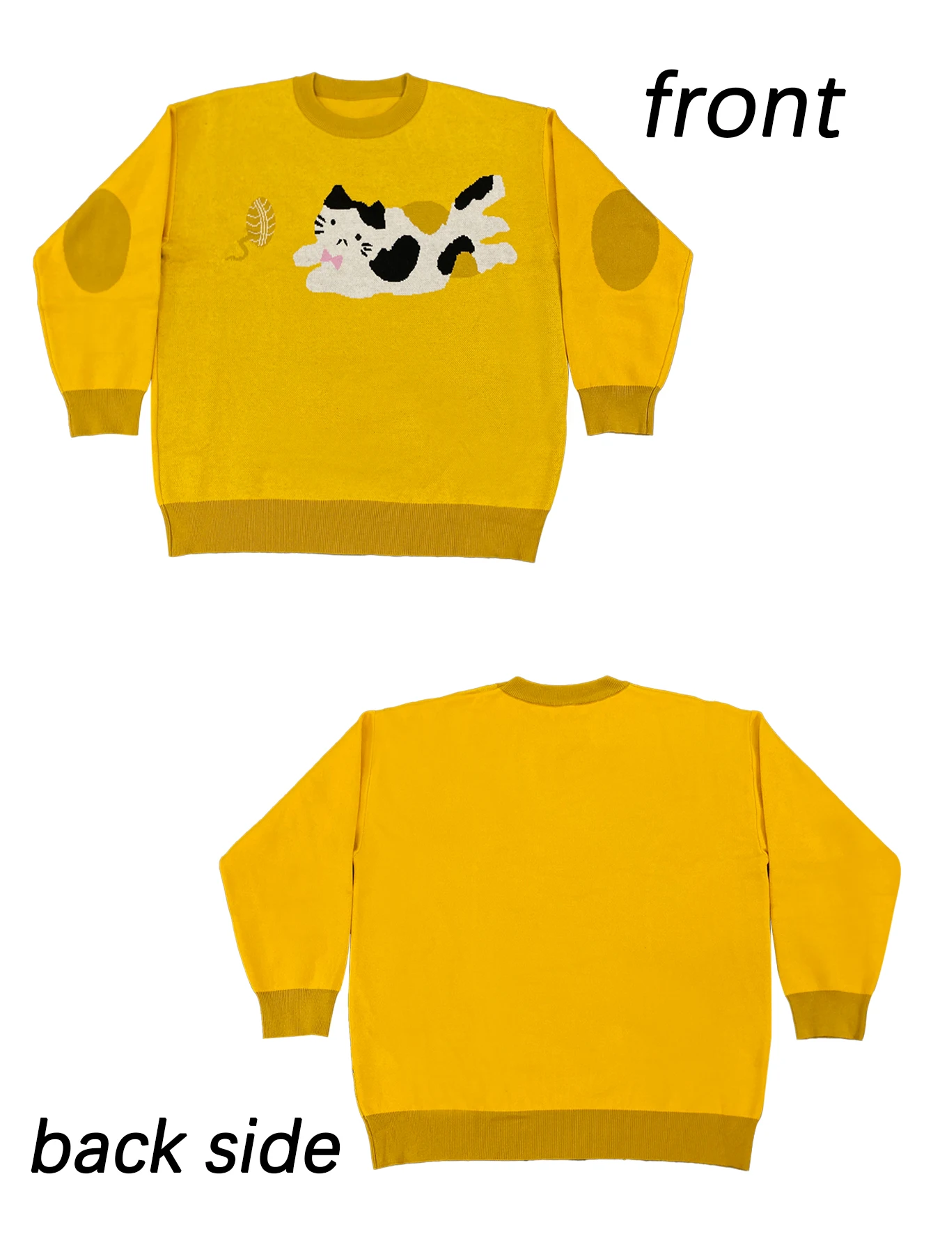 

European and American winter warm yellow cute cat print round neck long sleeve sweater for women fashion