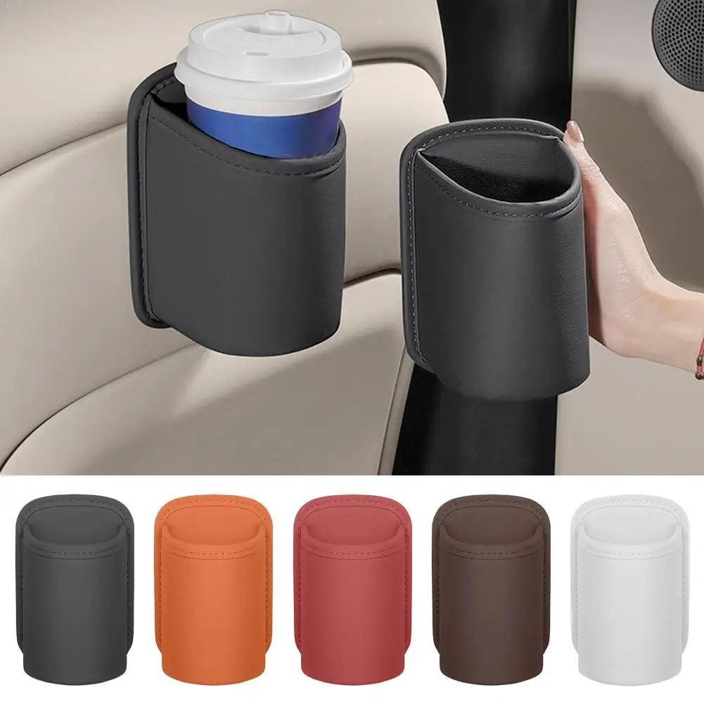 PU Leather Car Door Cup Holder Universal Seat Back Hanging Storage Bag Water Bottle Drink Stand Auto Interior Organizer
