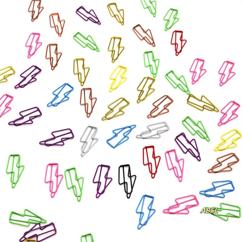 

100 Pcs Lightning-Shaped Paper Clips - Metal Paperclips Set For Office, School File Organization, Desktop,Party Decor