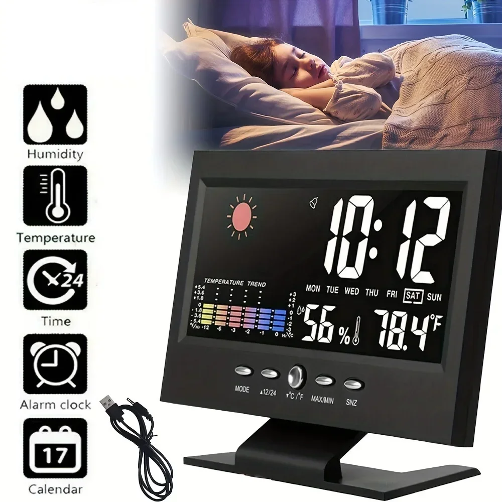 

Weather Station Digital Temperature Humidity Meter Clock Thermometer Hygrometer Calendar Temperature Trend Alarm Comfort Level