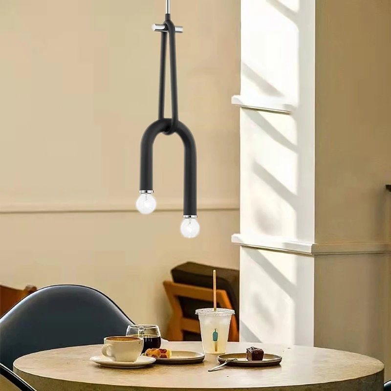 Modern Creative 2 Bulbs Ceiling Light Adjustable Height Black Gold Metal Restaurant Kitchen Bedside Light Fixtures Drop Shipping