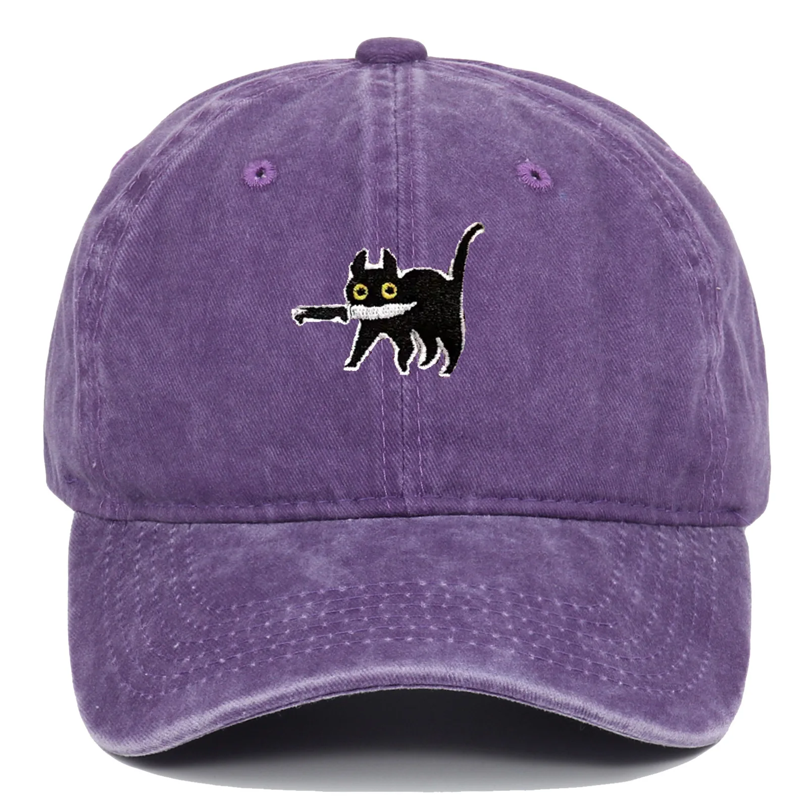 Embroidery knife with Cat Cap Old Summer Spring Baseball Caps Woman Man Couple Soft Washed Top Cap Tide Hats Accessories Gifts view 5