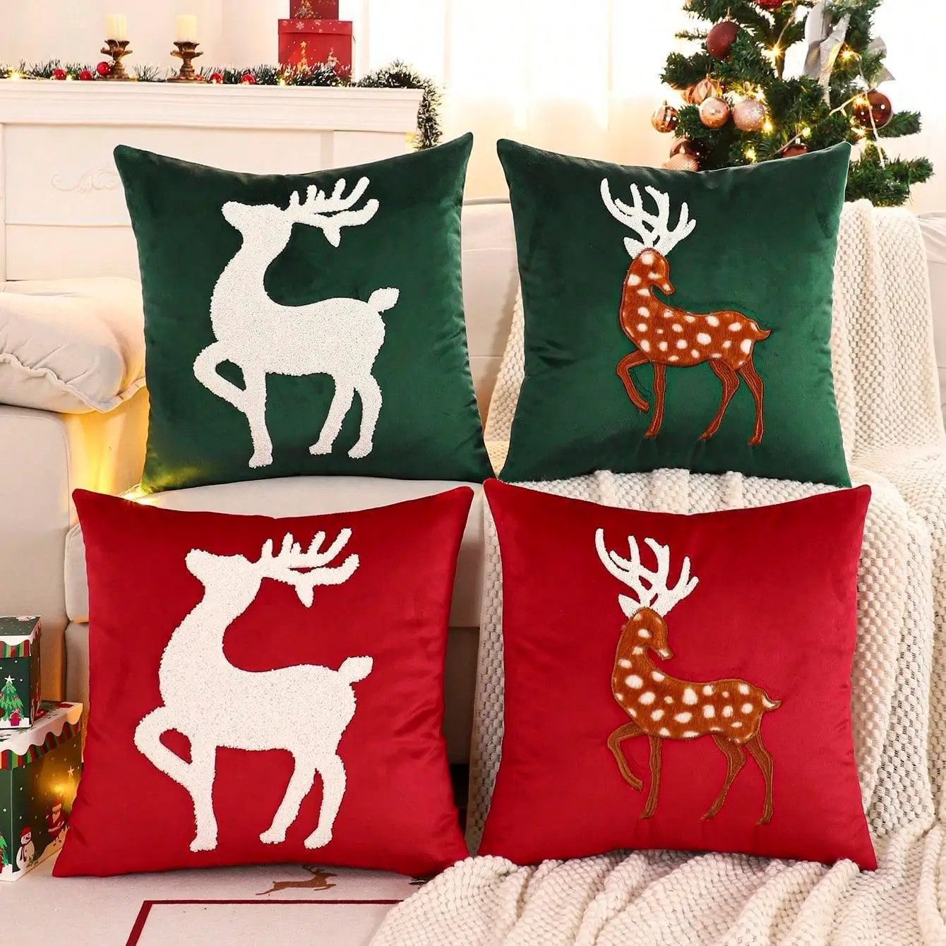 Christmas Reindeer And Fawn Pillowcase Living Room Sofa Pillow Cover