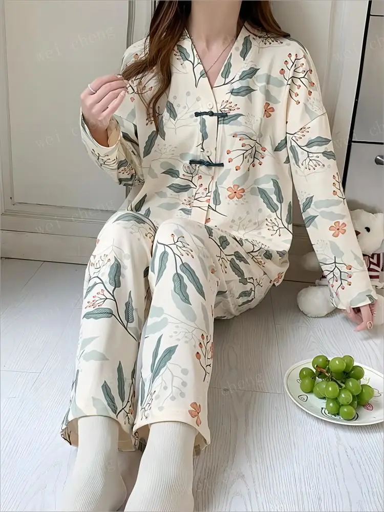 Women Pajamas Set Cotton Home Clothes Women Set Korean Style Ladys Women\\\'s Pajamas Robes Sleepwear Two Piece Pyjama Pour Femme