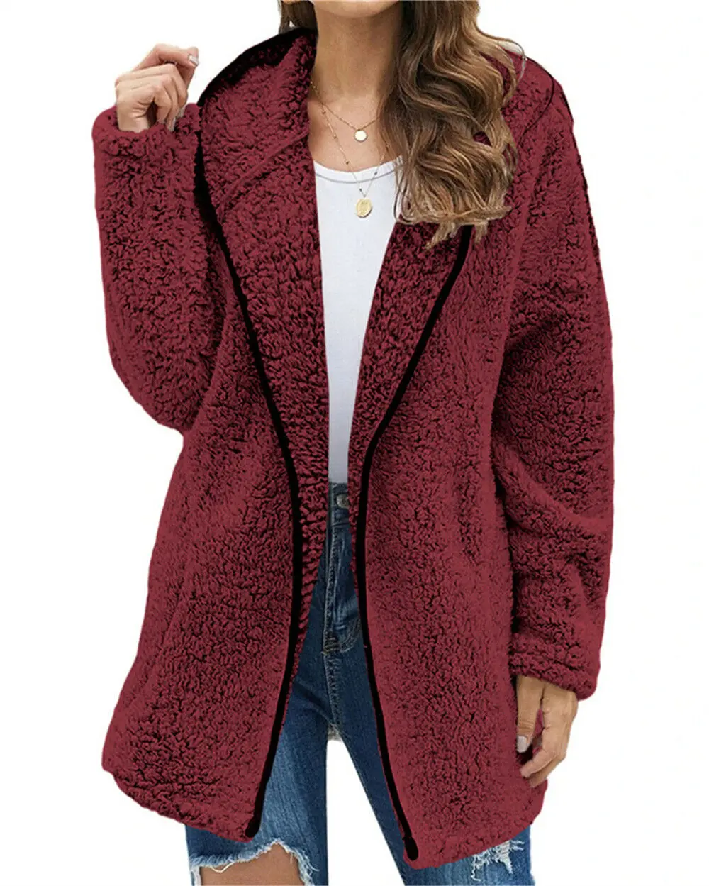 Casual Plush Solid Color Lapel Hooded Long Sleeved Sweatshirt