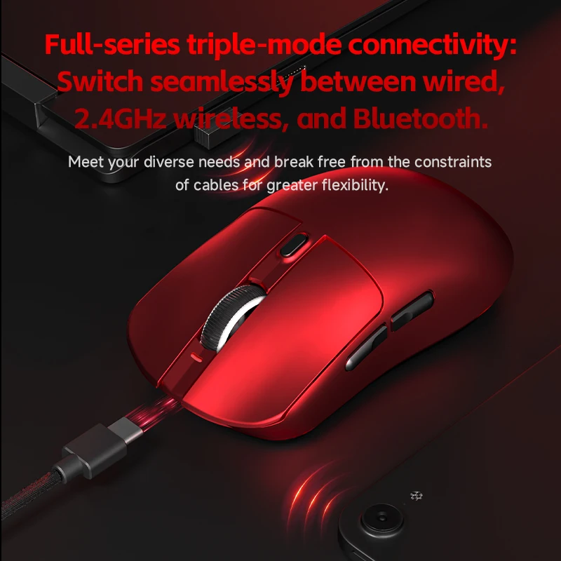 ماوس LANGTU M8 2.4G لاسلكي/بلوتوث/سلكي ثلاثي الموديلات 12000 ديسيبل متوحد الخواص PAW3311 1000K معدل الإرجاع 70g RGB ماكرو ماوس ألعاب