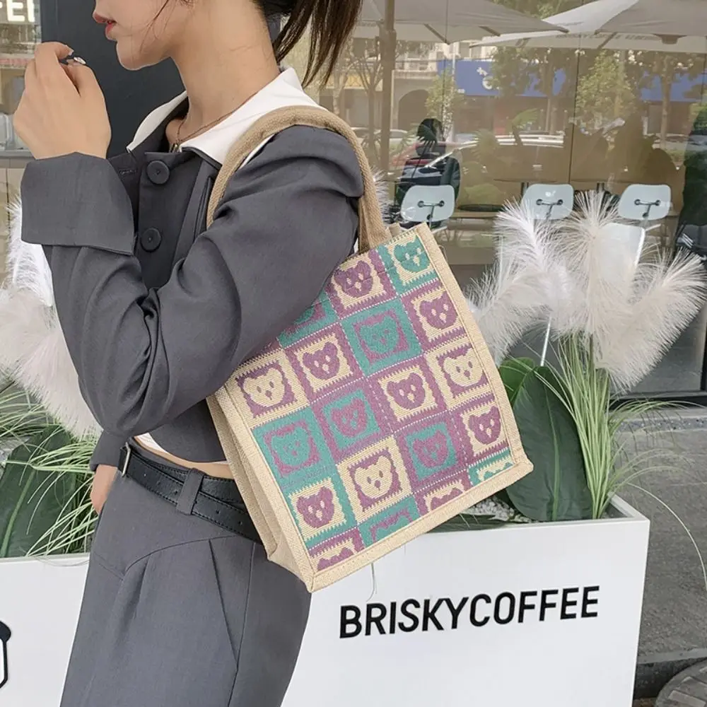 

Модная женская сумка Hot Little Bear: дизайнерская, с вышивкой, из льна, вместительная, для путешествий и шопинга