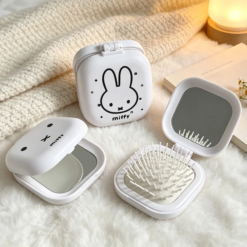 Kawaii Miffy Rabbit Folding Airbag Comb Built-in Mirror 2-in-1 Mini Compact Portable Air Cushion Comb Student Daily Carry Gifts