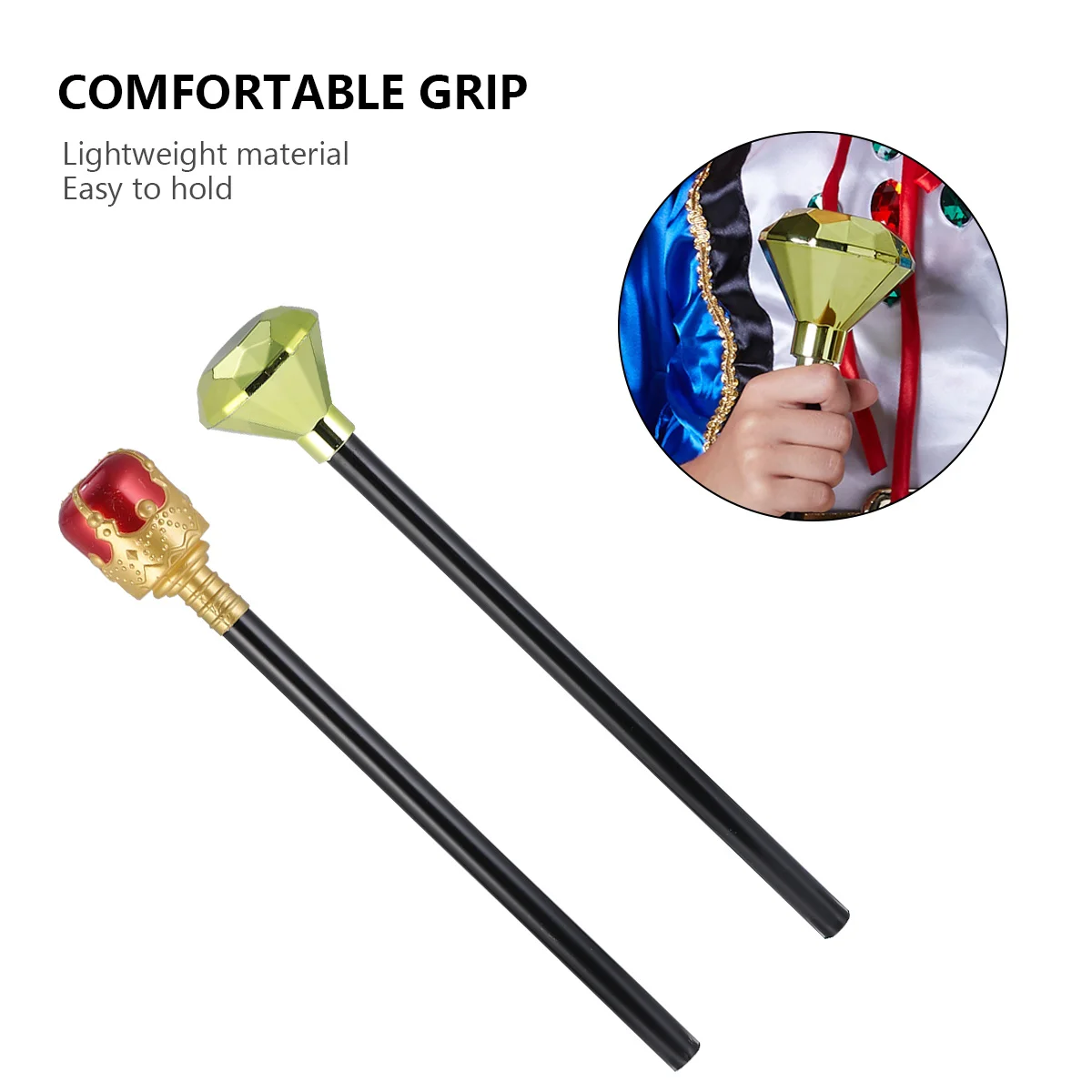 2 PCS Halloween Queen Scepter Diamond King Hand Stick Plastic Royal