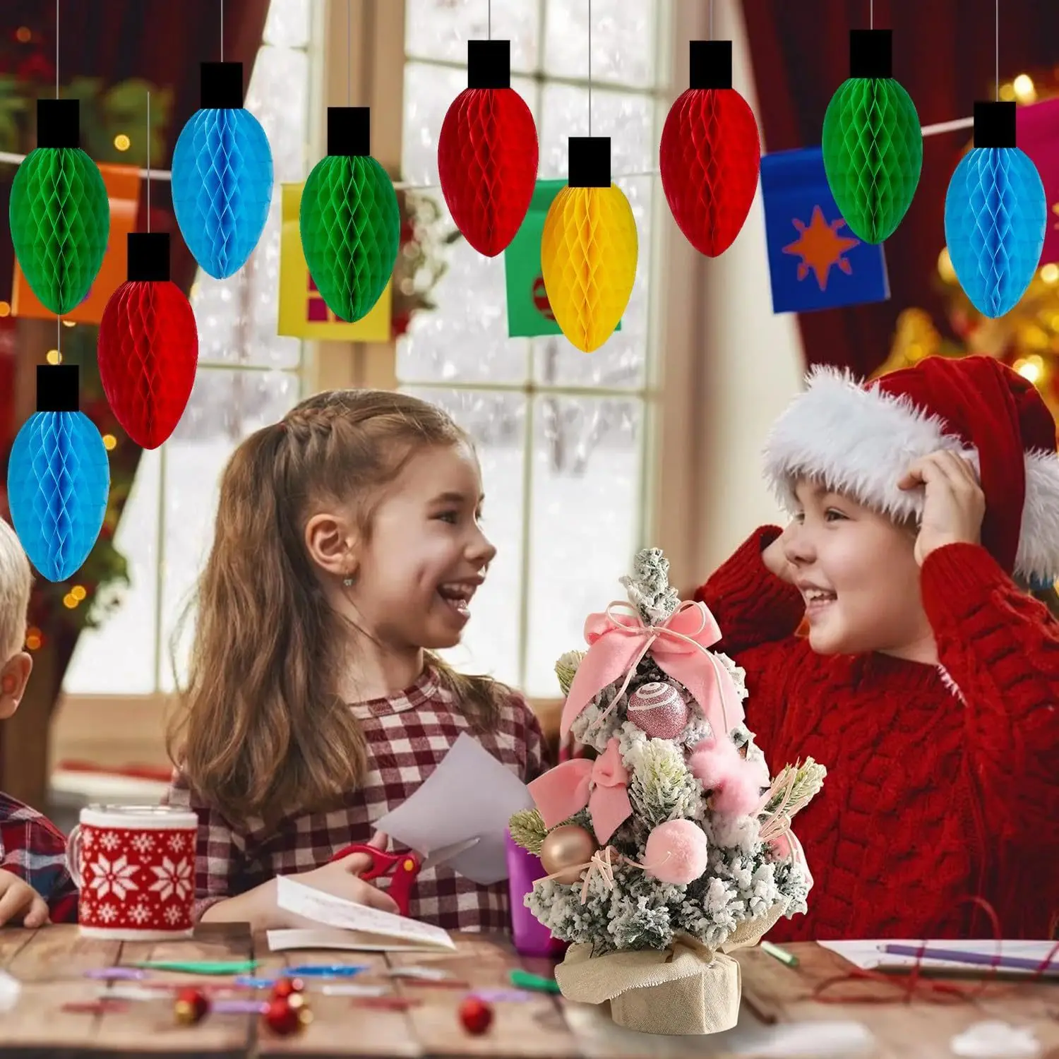 4/12 قطعة فوانيس ورقية على شكل قرص العسل لعيد الميلاد، كرات على شكل قرص العسل الورقية المقلدة، كرة زهور أوروبية وأمريكية مستديرة