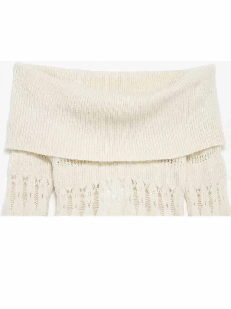 

HH New Woman Early Spring Fashiondesign Sense Hollow Off The Shoulders Slash Neck Knitted Pullover Female Sweet Sexy Knitted Top