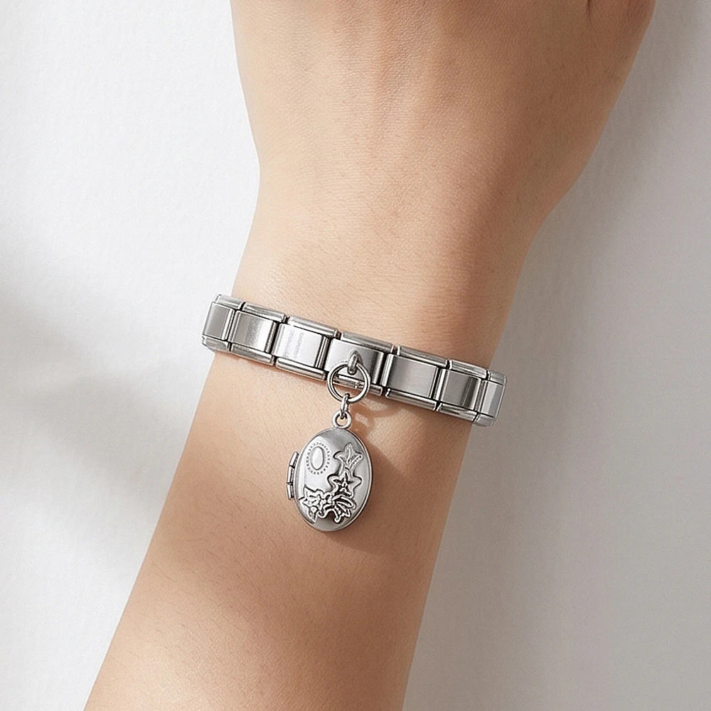 URING Medaillon-Fotoanhänger für Hochzeiten, personalisierter italienischer Charm-Anhänger, passend für 9mm DIY-Perlen, Geschenk, Edelstahl-Armband-Schmuck – Detail 11