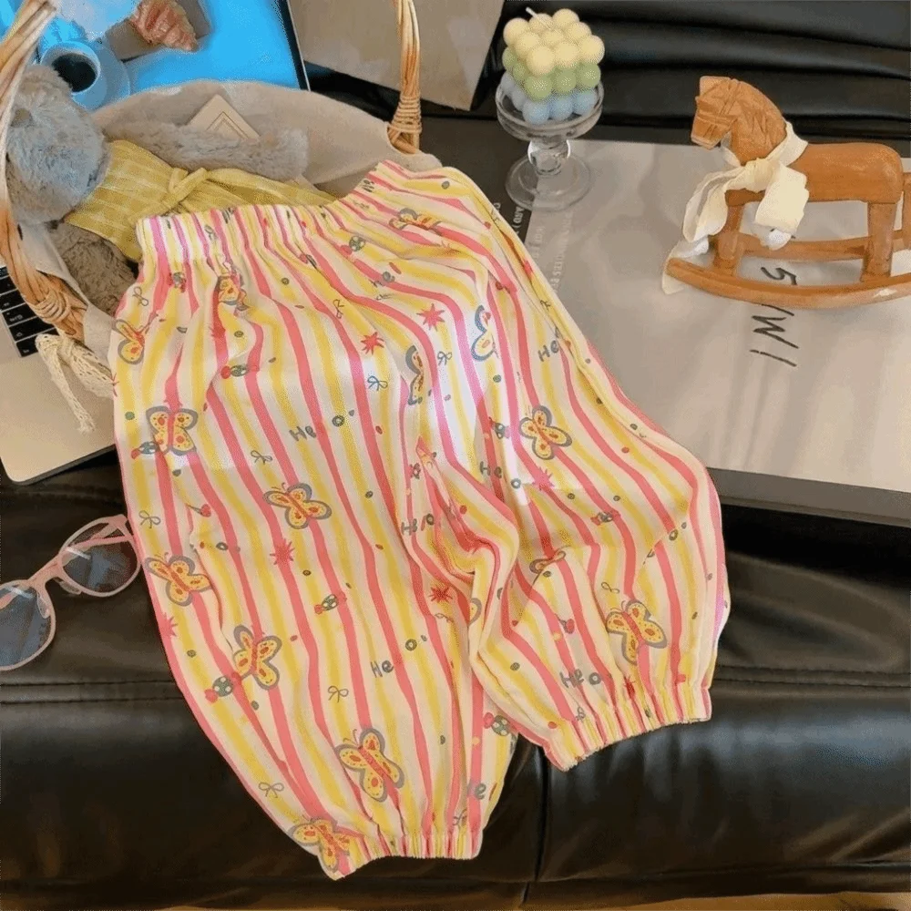 Comfortable Floral Print Children's Harlan Pants Ankle Length Mosquito Proof Summer Trousers Cotton Ankle Pants Picnic