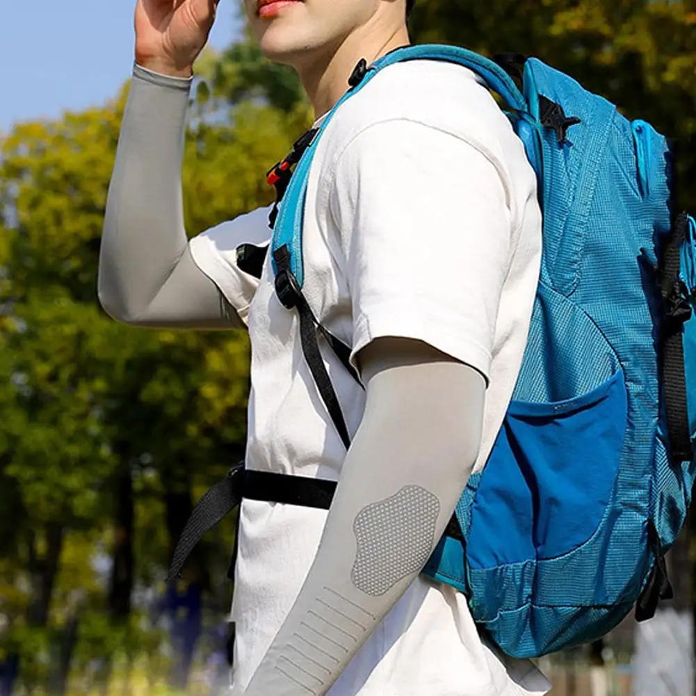 Protetor Solar de Seda de Gelo Masculino, protetores elásticos do braço esportivo de ciclismo, mangas absorventes de suor de secagem rápida, 1 par