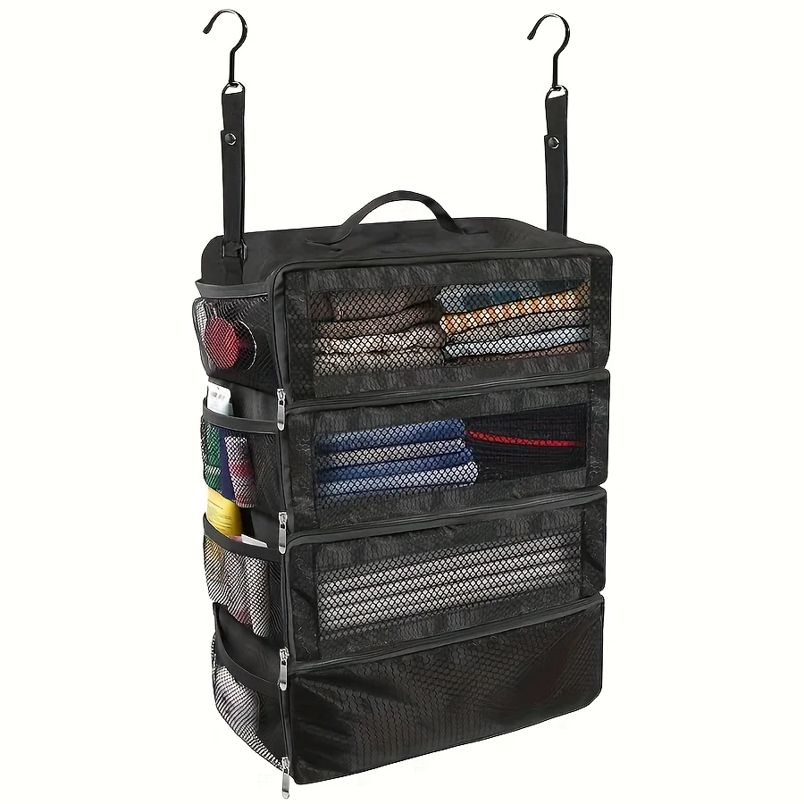 Eine Koffer-Aufbewahrungsbox, Reisegepäck-Organizer, tragbares hängendes Reiseregal, faltbare hängende Packwürfel, tragbare und faltbare multifunktionale Kleideraufbewahrungstasche, konzipiert für den