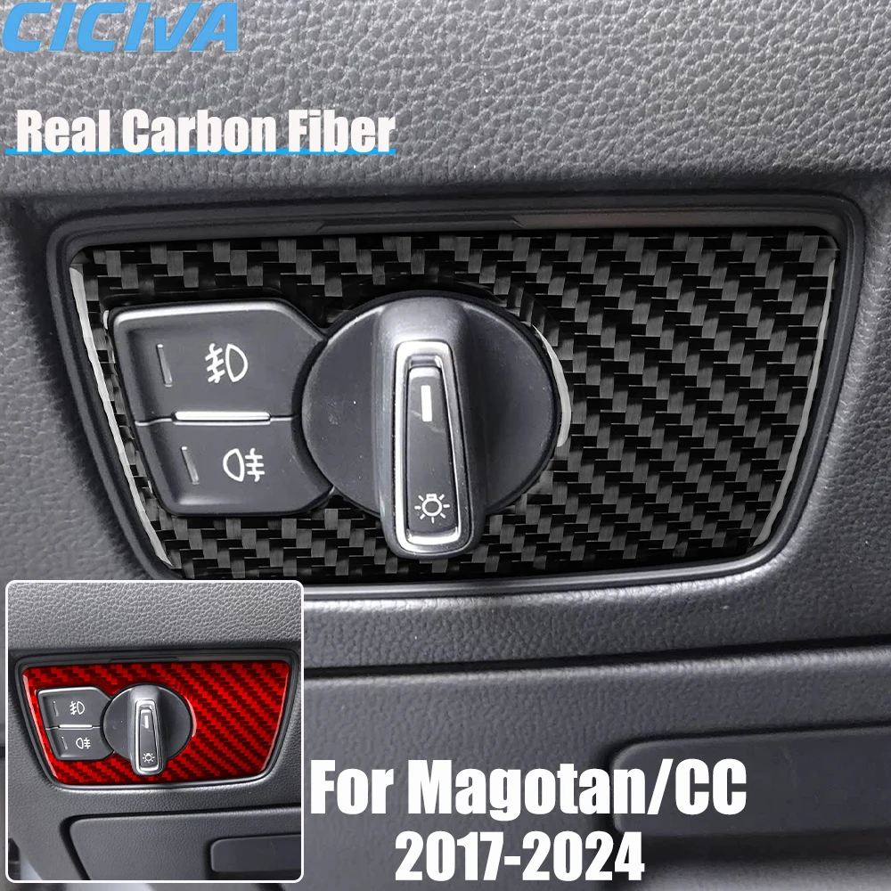 

Real Carbon Fiber Car Accessories Headlight Switch Trim Cover Soft Sticker For Volkswagen Magotan/CC 2017 2018 19 20 21 22 23 24