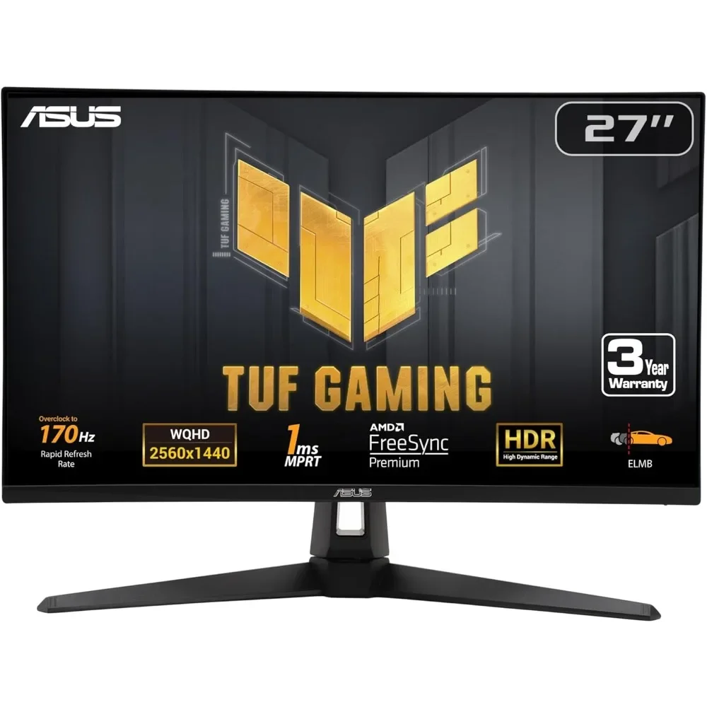 TUF Gaming 27” 1440P Monitor (VG27AQA1A) - QHD (2560 x 1440), 170Hz (Supports 144Hz), 1ms, Extreme Low Motion Blur