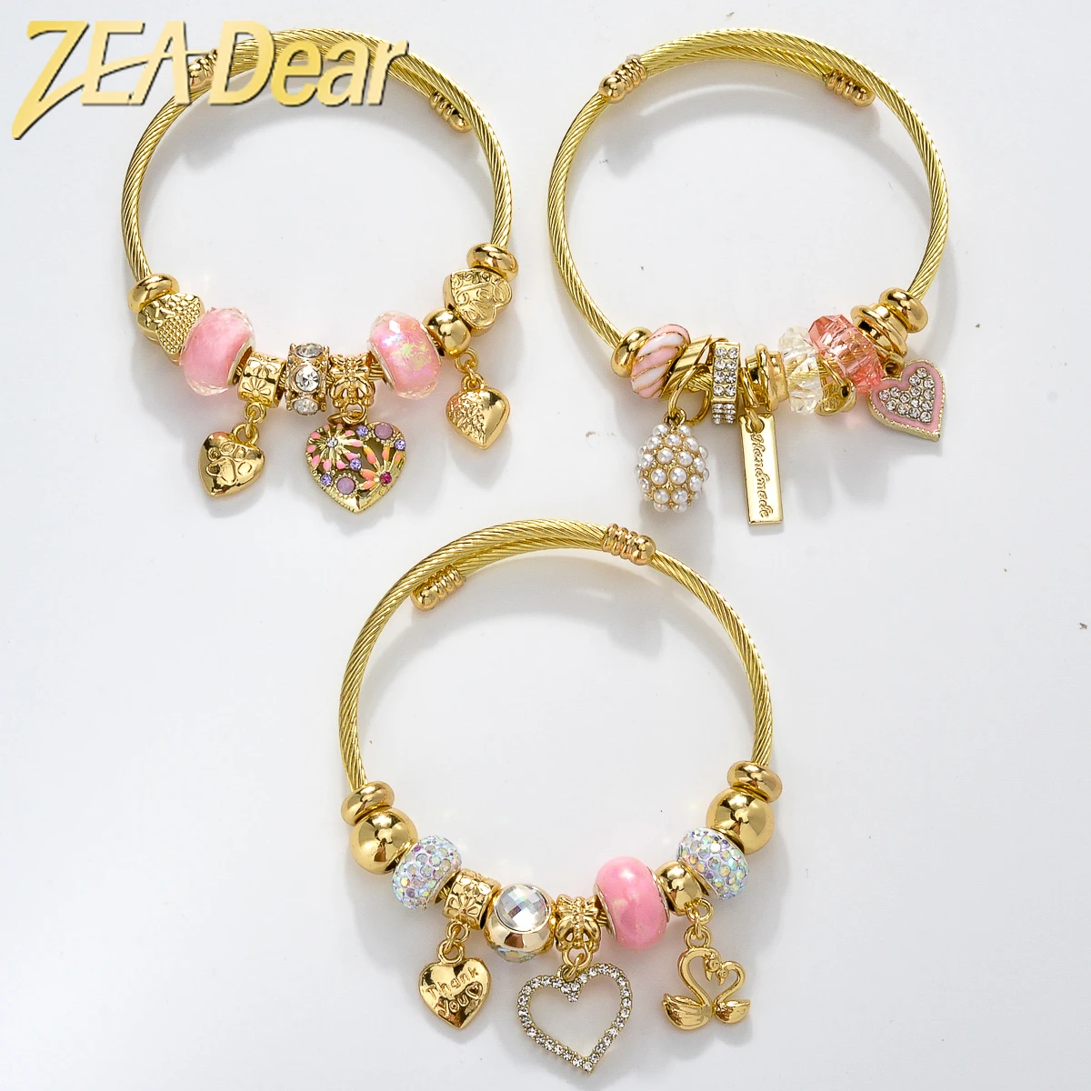 

ZEADear DIY Jewelry Pandora Bracelet Gold Color Stainless Steel Cable Wire Bangle Y2K Enamel Heart Charm For Women Girl Birthday