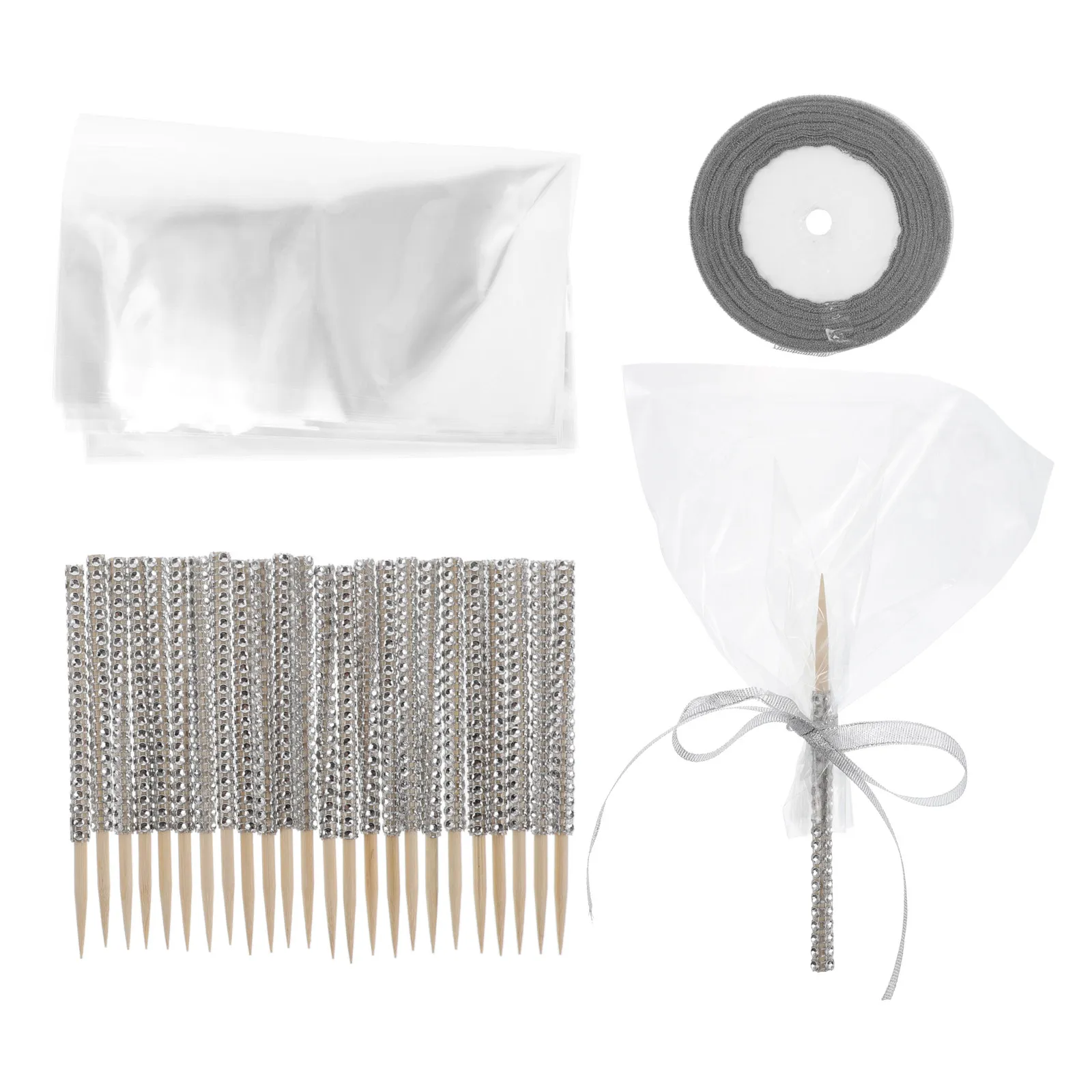 24Pcs Candy Stick Sparkling Glitter Ribbon for Candy Treats Dessert Buffets Holiday Party Cake Sticks Gold Decorative