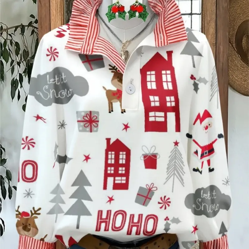 Women's striped personalized fashion shirt, multi-color striped collar, Deep green and purple jump color combination