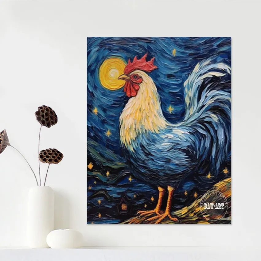 

Large Size Canvas Abstract Picture Unframed Animal Scenery Oil Paintings Office Artwork Rooster Design Textured Decor Art Wall