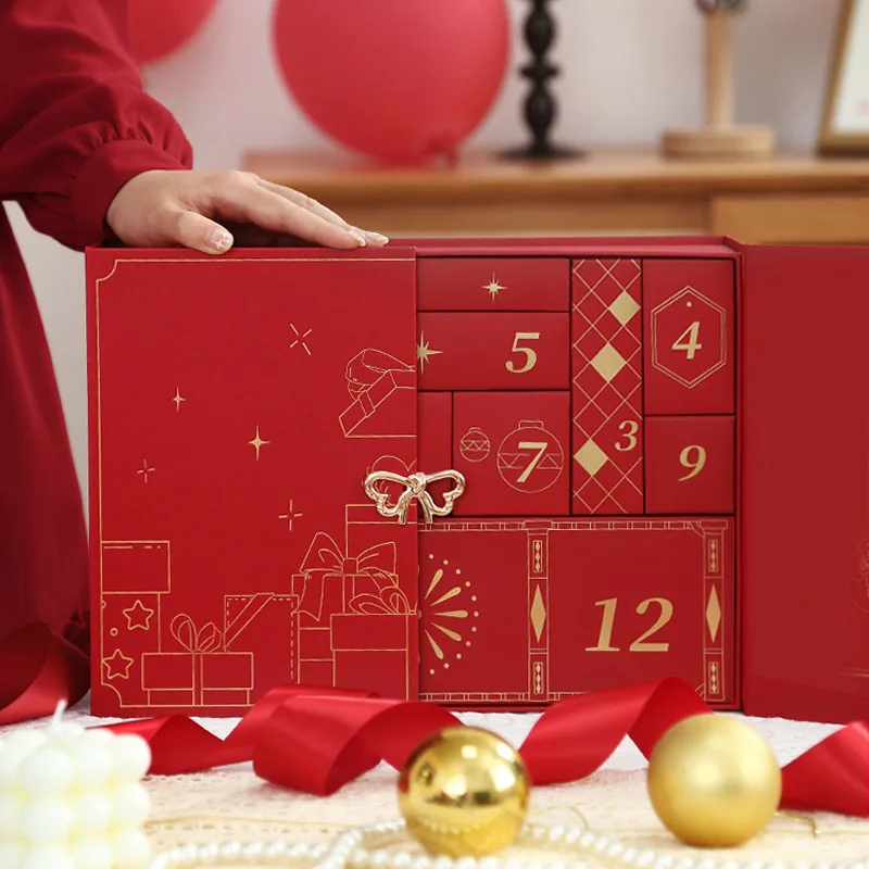custom.Custom Candle Jewelry Cardboard Box Advent Calendar Box With 12/24/25 Drawer Two Door Magnetic Box