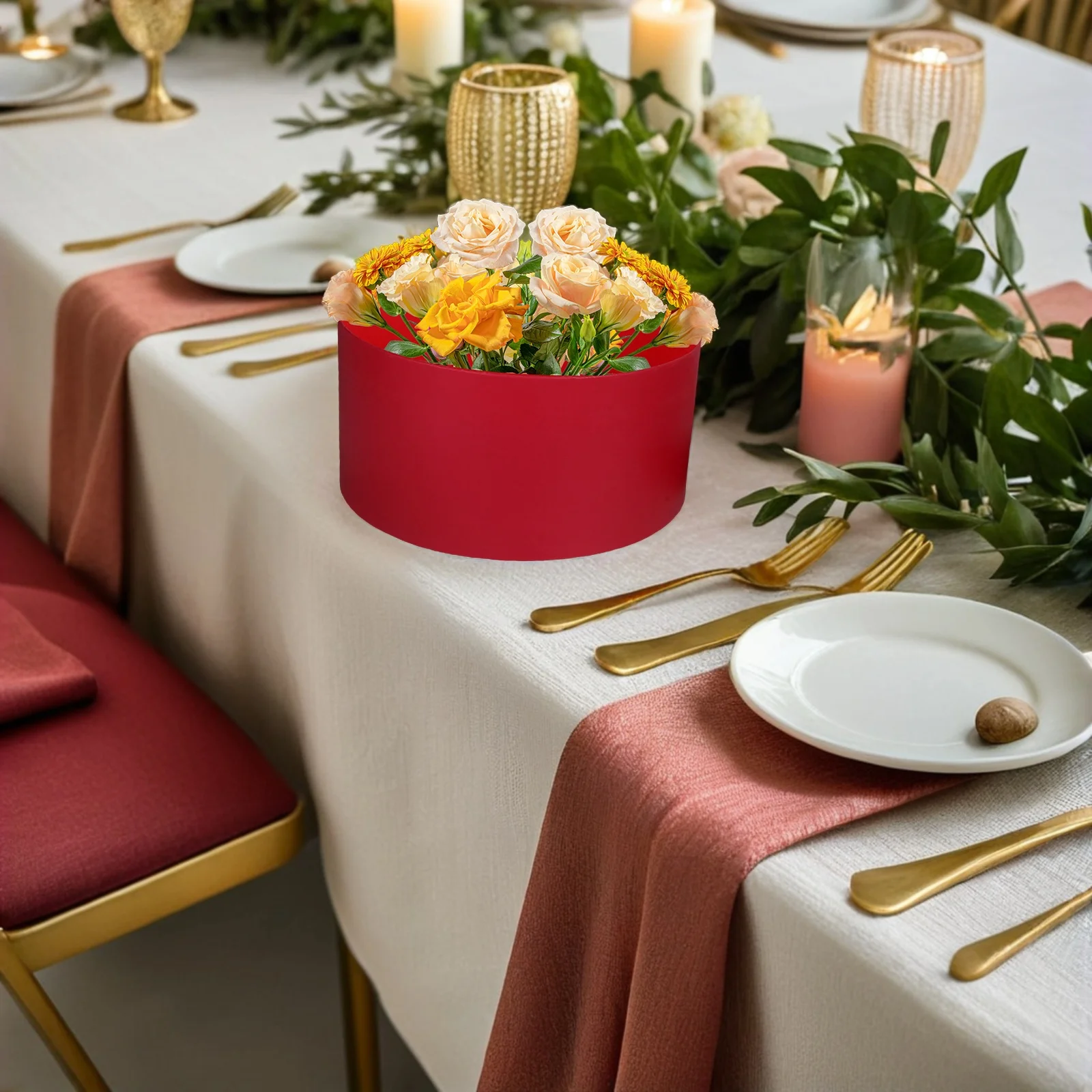 

2Pcs Round Flower Box Transparent PVC Window Floral Packaging Elegant Bouquet Holder Valentine Gift Flower Box