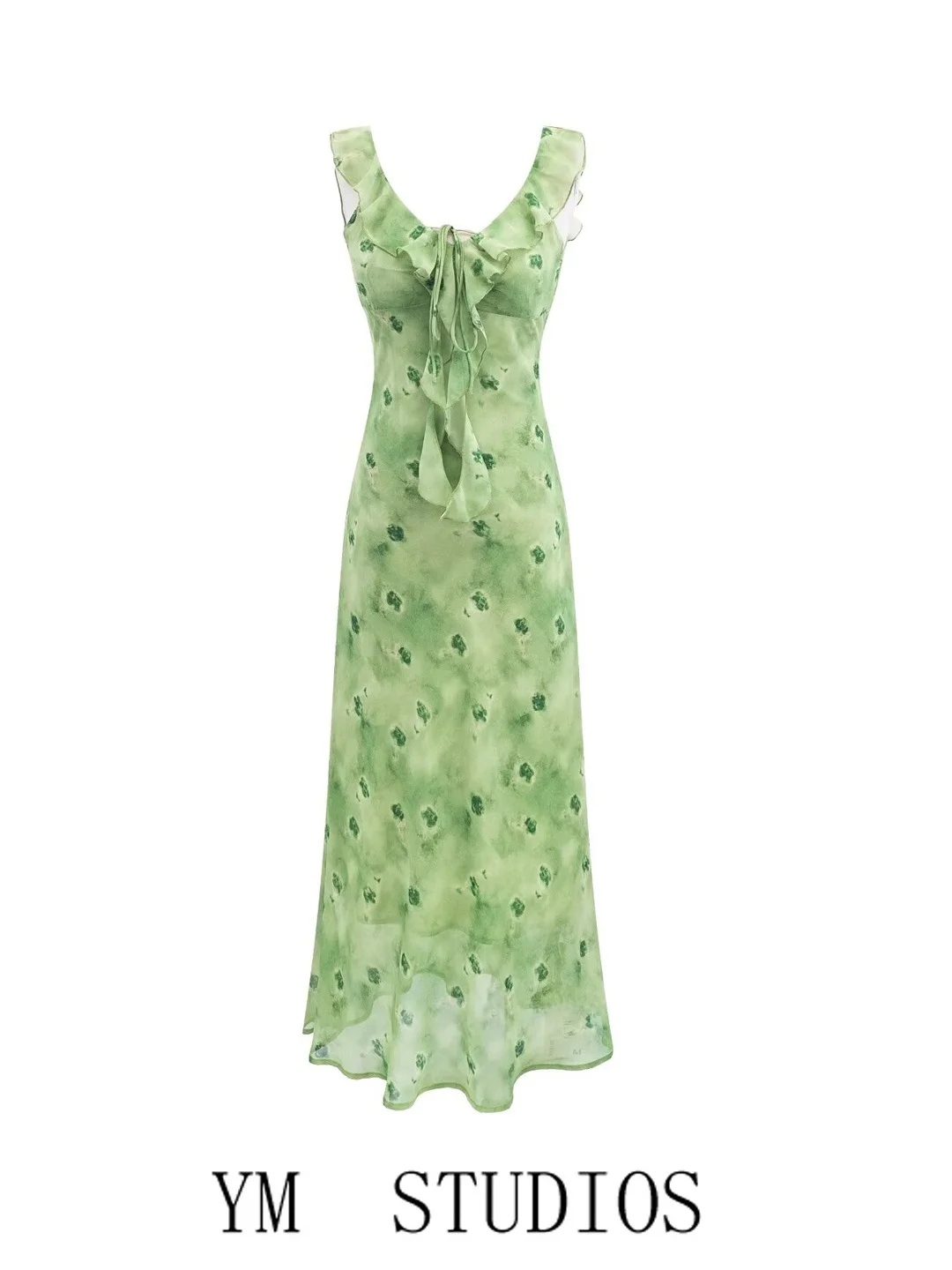 

Французское летнее платье макси с принтом, V-образным вырезом и сборками по низу, для женщин