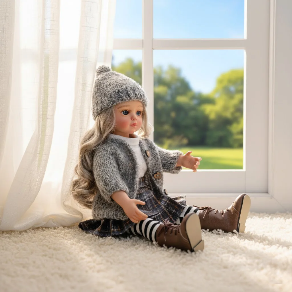 Cloveray 18-Zoll-Ganzkörper-Vinyl-Puppe, realistische Vinyl-Puppe, supersüß, mit Sommersprossen, Vinyl-Puppe, handgefertigt, hochwertiges Spielzeug für Kinder, Weihnachtsgeschenk