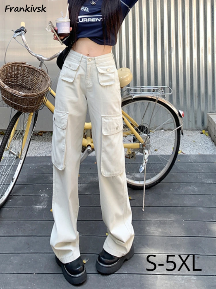 

Baggy Jeans Women Solid Simple Autumn High Street Hip-hop Fashion Chic Korean All-match Cool Safari Style Trousers Vintage Cozy